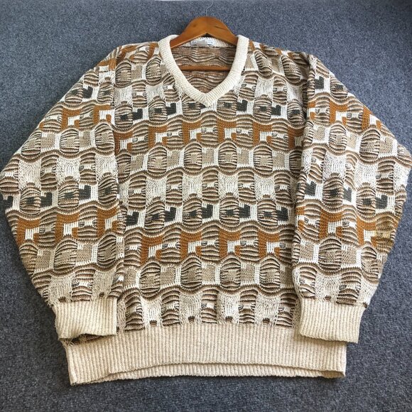 Izod Club Sweater Mens Large Brown 3D Knit Cosby Made USA Vintage 90s - Picture 4 of 8
